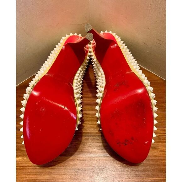 Christian Louboutin Womens Yellow Suede Canary Spiked Platform Heels Size 40 - Picture 11 of 13